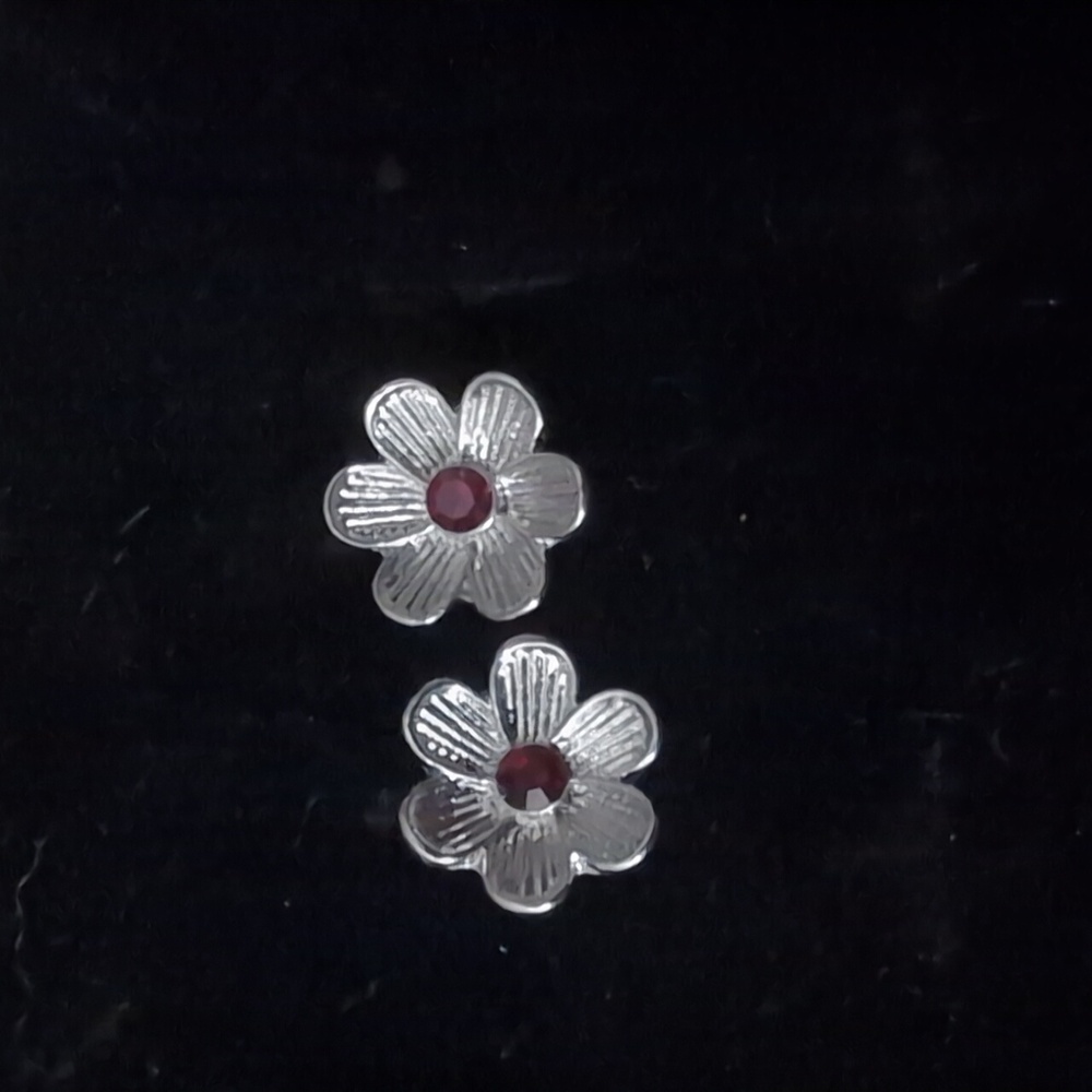 Ruby Flower Sterling Silver Stud Earrings - image 1